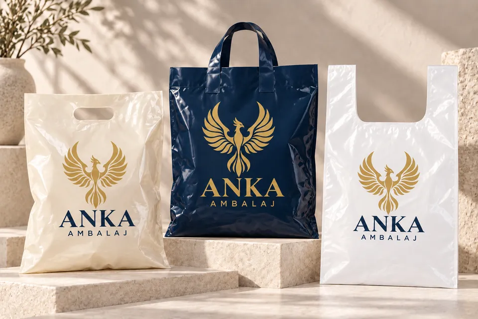Anka Ambalaj altın ve lacivert baskılı Baskılı poşet