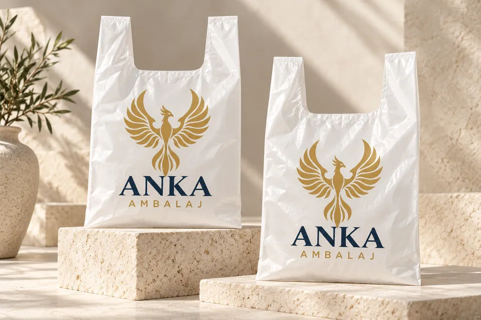 Anka Ambalaj altın ve lacivert baskılı Market poşeti